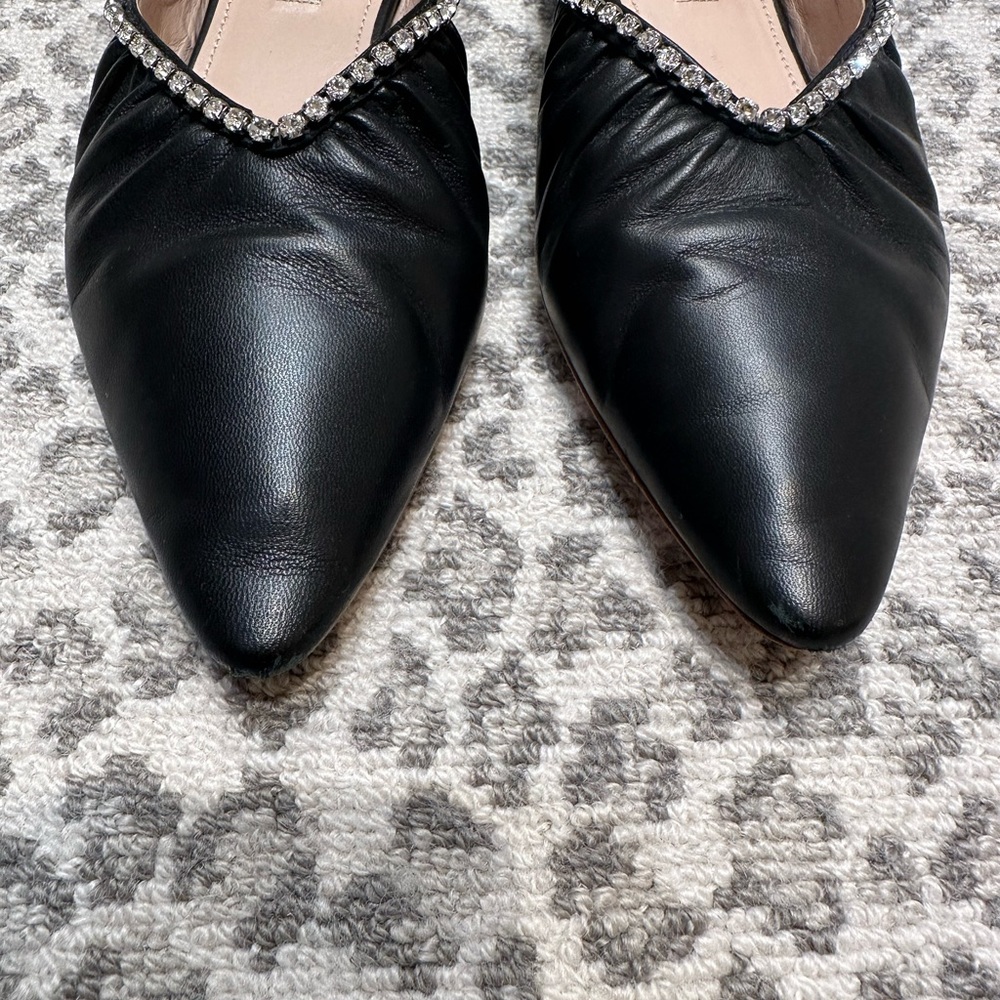 Miu Miu Black leather pointy toe flats with Rhinestone trim - Picture 4 of 6